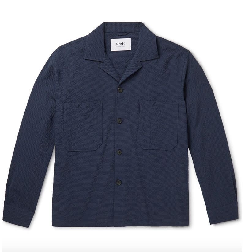 Camp-Collar Seersucker Overshirt