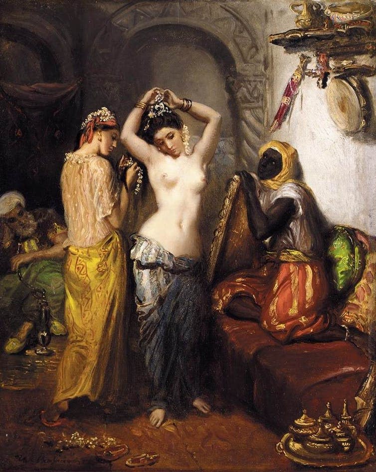 <span class="caption">Théodore Chassériau, Harem (oil on panel, 1851–1852). Paintings like these capture the western fantasy of the harem as an erotic place.</span> <span class="attribution"><span class="source">From Wikimedia Commons</span></span>