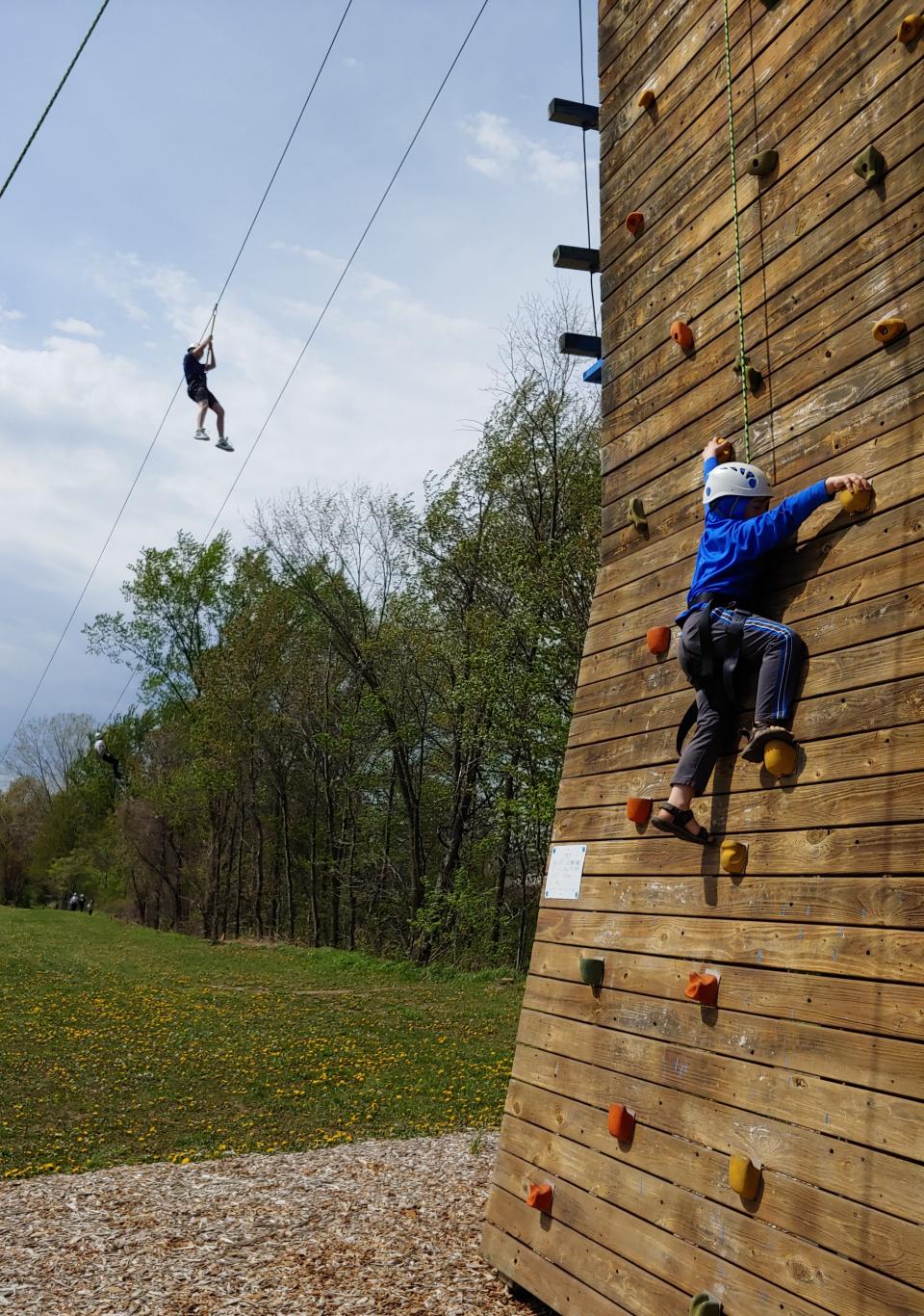 Indian Creek Campground near Tecumseh offers a 700-foot zip line and 45-foot rock climbing tower among its amenities.