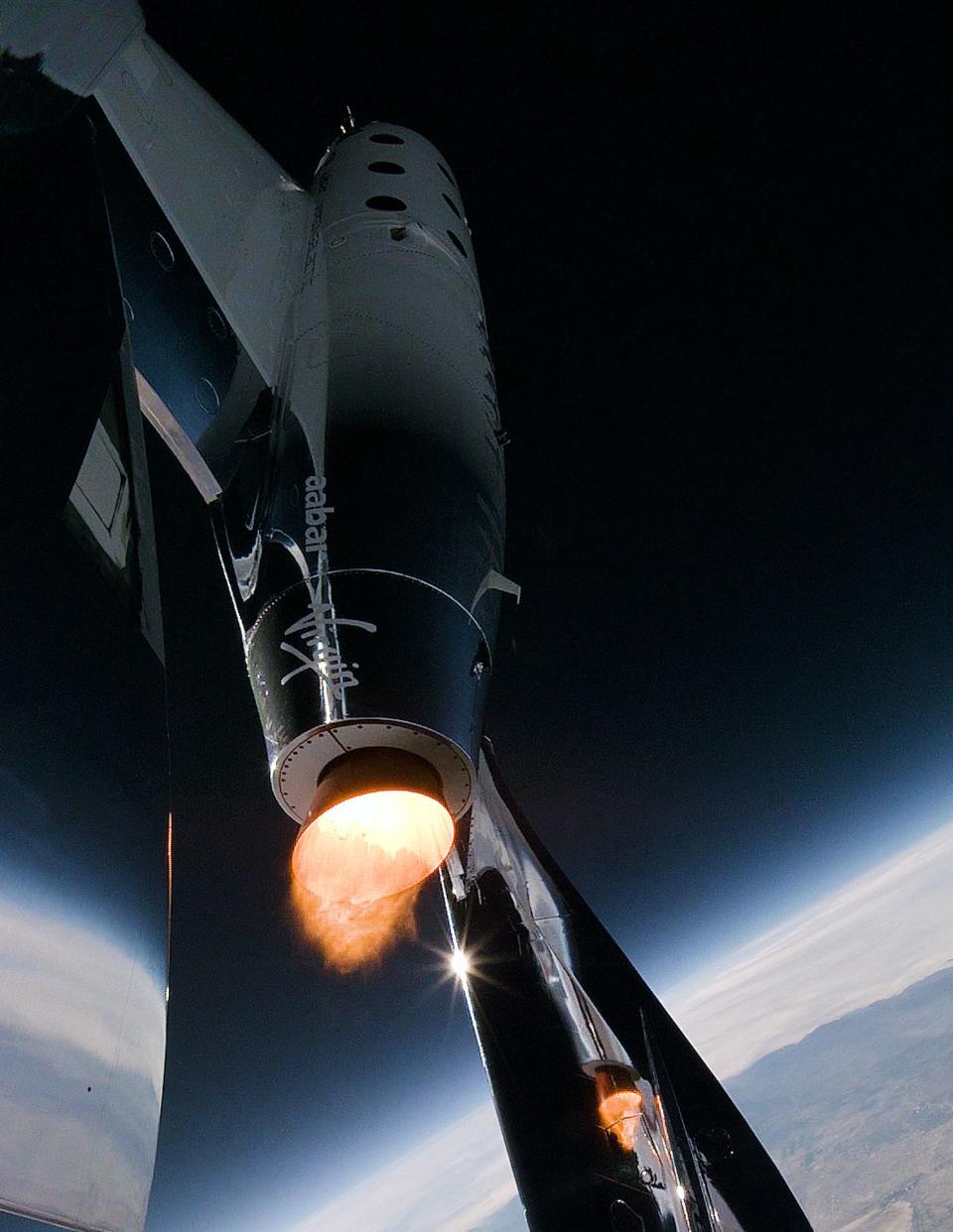 Virgin Galactic's SpaceShipTwo uses a controllable rocket motor to blast it to 50 miles above the Earth in about 60 seconds, subjecting paying customers a pressure that is roughly three times the gravity felt on Earth.