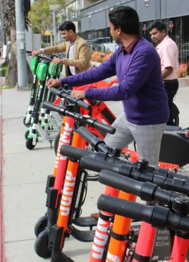 Dockless electric scooters such as those seen in Santa Monica, California, are part of Uber's vision to the "Amazon of transportation"