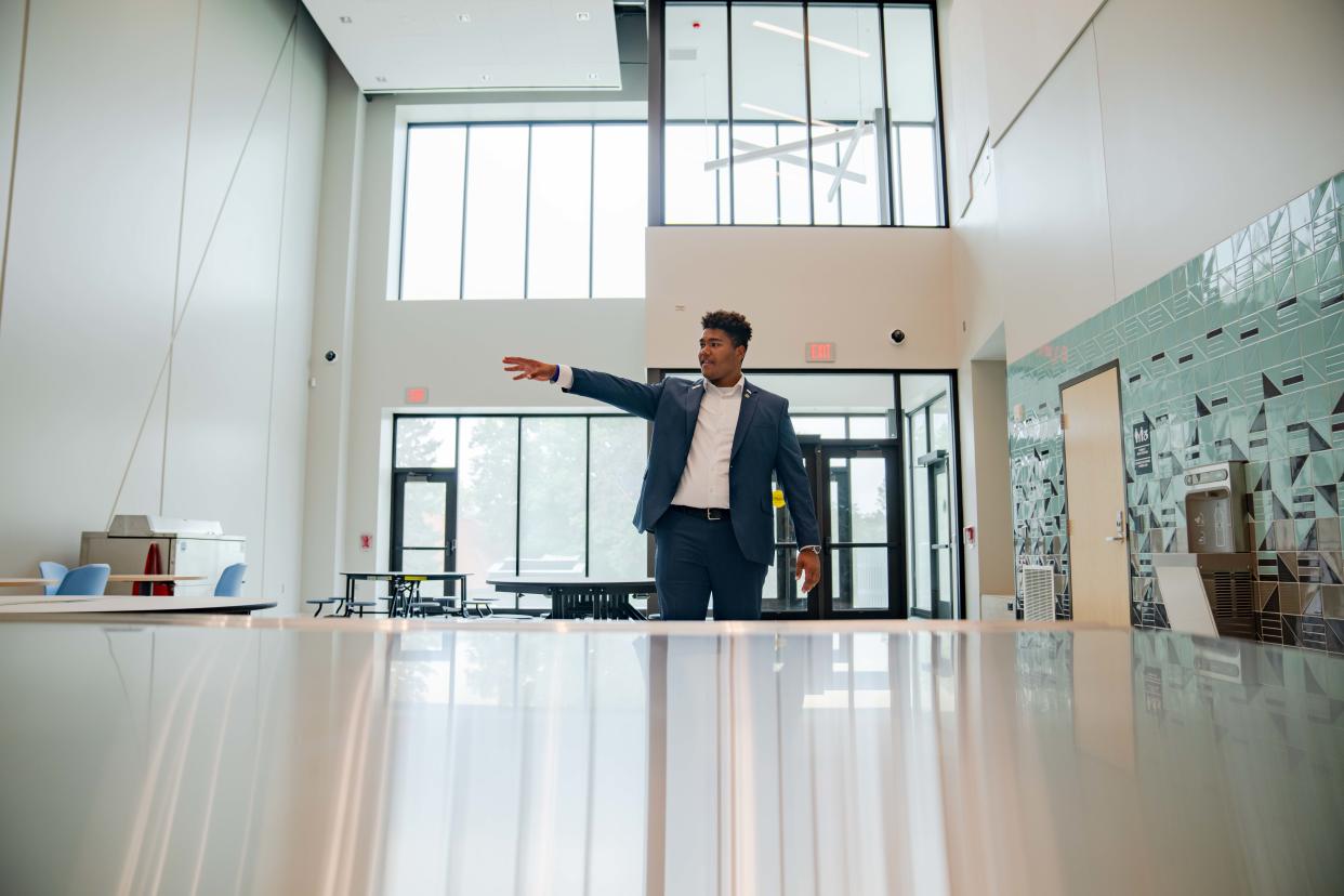 Boys Town Mayor Jafar Liebers gives a tour of the new Boys Town Education Center, Thursday, Aug. 3, 2023.