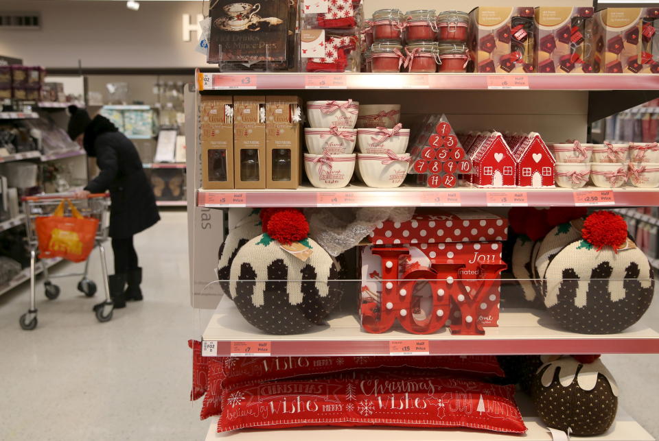 Christmas items are displayed at a Sainsbury's store in London 