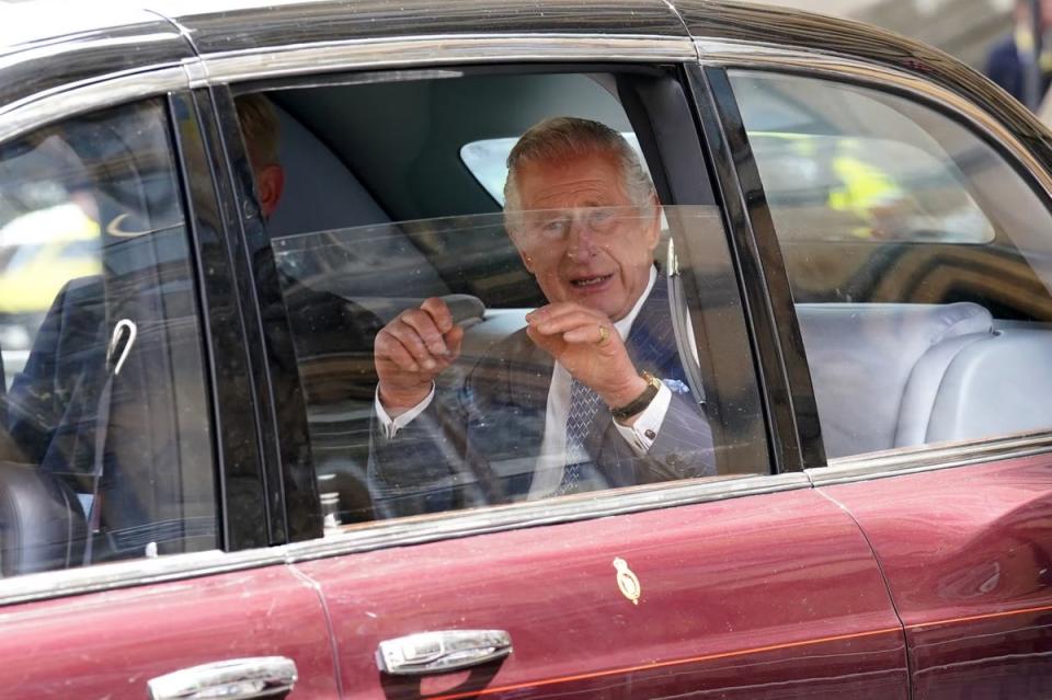 King Charles III leaving Westminster Abbey following a rehearsal for his coronation (PA)