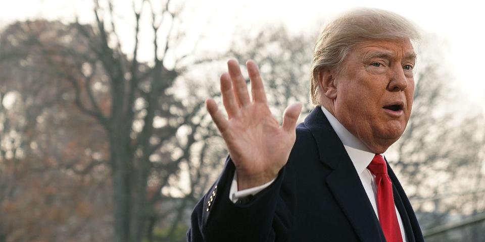 Donald Trump, waving on the White House lawn.