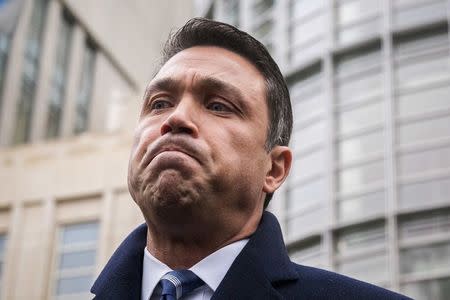 U.S. Representative Michael Grimm of New York reacts during a news conference after his guilty plea at the Brooklyn federal court in New York December 23, 2014. REUTERS/Stephanie Keith