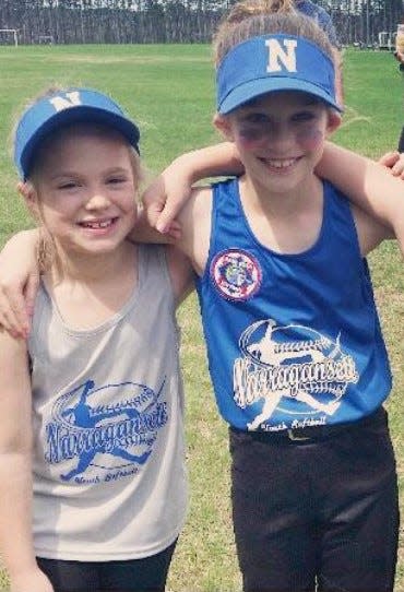 Gianna (left) and Mia in youth Narragansett softball program.