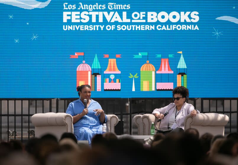 Los Angeles, CA - April 23: Stacey Abrams (left) talks to Erika D. Smith at the 43rd annual LA Times Festival of Books on Sunday, April 23, 2023 in Los Angeles, CA. (Jason Armond / Los Angeles Times)