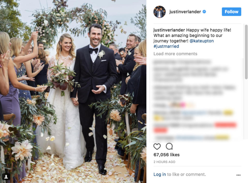 <p>Justin Verlander shared a photo from his wedding in Italy. (Photo via Justin Verlander/Instagram) </p>