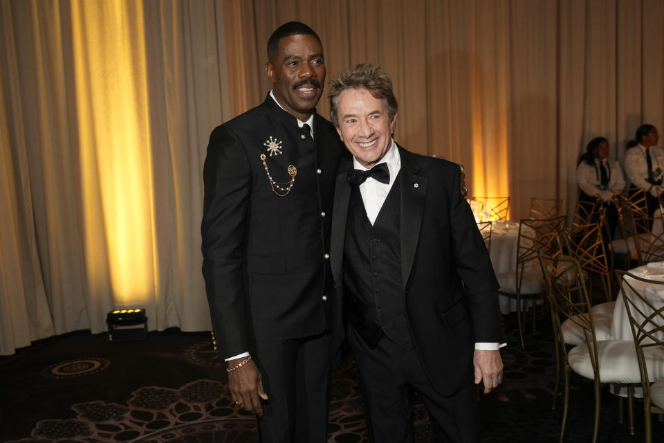 Colman Domingo, left, and Martin Short arrive at the 81st Golden Globe Awards on Sunday, Jan. 7, 2024, at the Beverly Hilton in Beverly Hills, Calif. (AP Photo/Chris Pizzello)