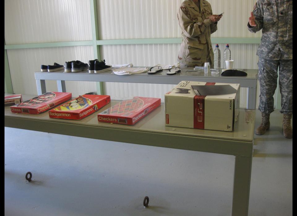 Photo reviewed by U.S. military officials shows 'comfort items' given to the detainees: newspaper, games and one PS3 for the whole camp at Guantanamo Bay Camp VI in Guantanamo where 70 prisoners are detained on Guantanamo October 23, 2010. (Virginie Montet/AFP/Getty Images)