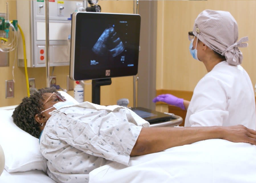 A patient undergoes a heart ultrasound at The Ohio State University Wexner Medical Center. The screening can help doctors detect aortic aneurysms that can be life threatening if left untreated.