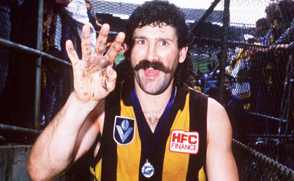 Robert DiPierdomenico, pictured here celebrating Hawthorn's premiership triumph in 1988.