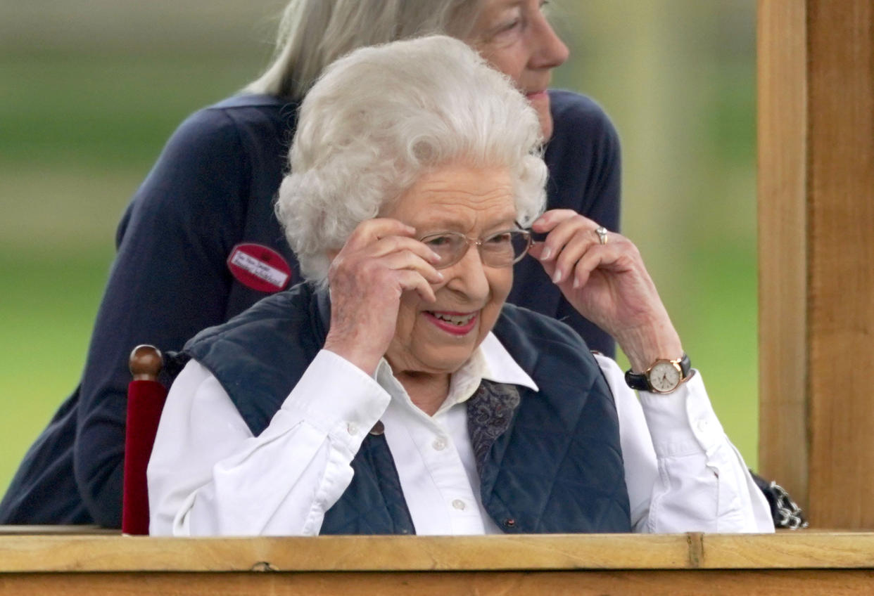 Queen Elizabeth II at the Royal Windsor Horse Show, Windsor. Picture date: Friday July 2, 2021. (Photo by Steve Parsons/PA Images via Getty Images)