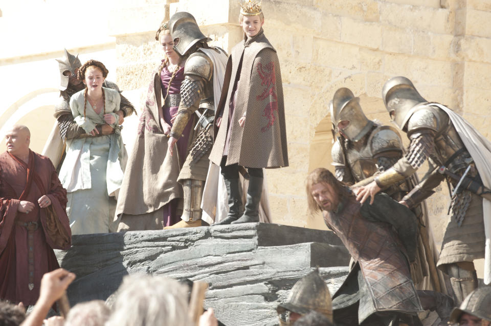 Jack Gleeson as Joffrey Baratheon and Sean Bean as Ned Stark. (HBO)