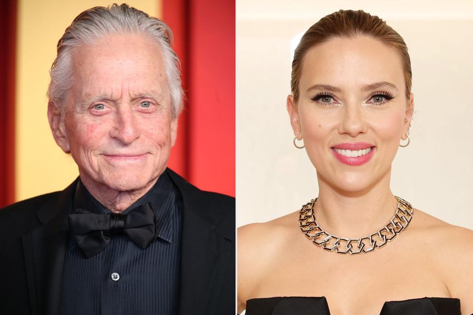 <p>Daniele Venturelli/Getty; Monica Schipper/Getty</p> Michael Douglas; Scarlett Johansson