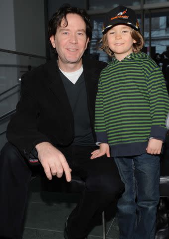 <p>Brad Barket/Getty Images</p> Timothy Hutton with son Milo Hutton in 2008