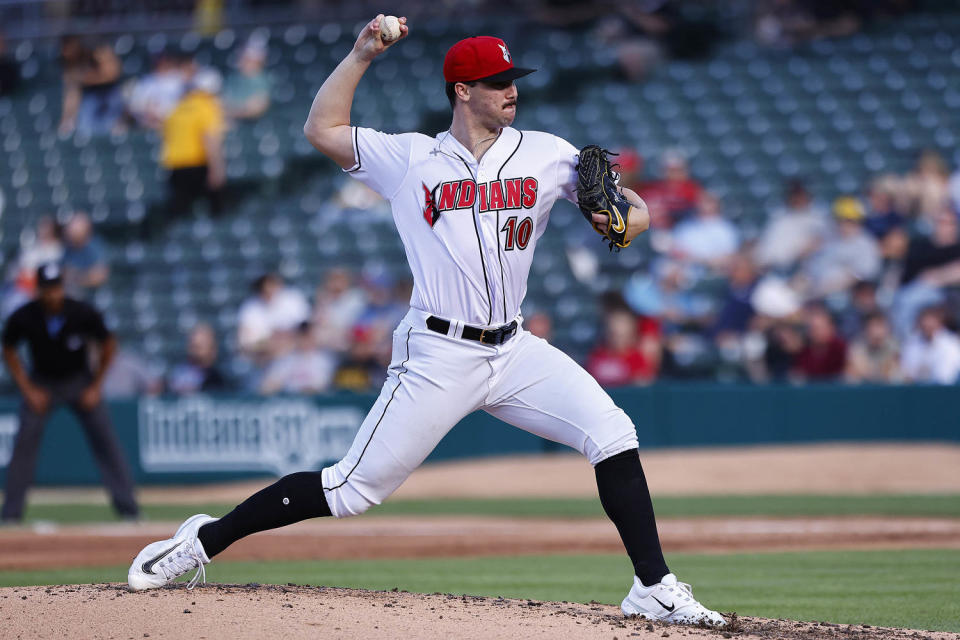 Paul Skenes pitching for Indianapolis Indians in April 2024. (Jeffrey Brown / Icon Sportswire via Getty Images)