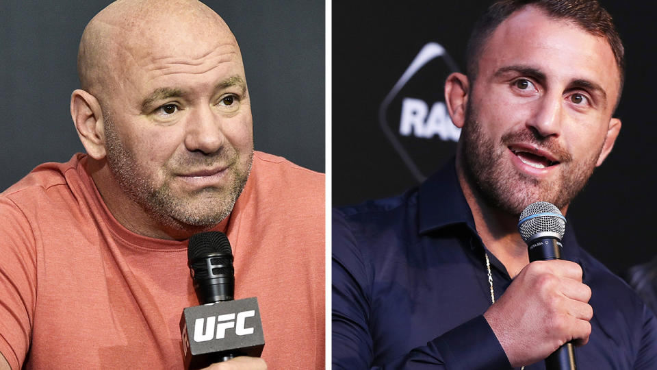 UFC president Dana White hasn't ruled out a potential trilogy fight between Aussie star Alexander Volkanovski and Max Holloway. Pictures: Getty Images 