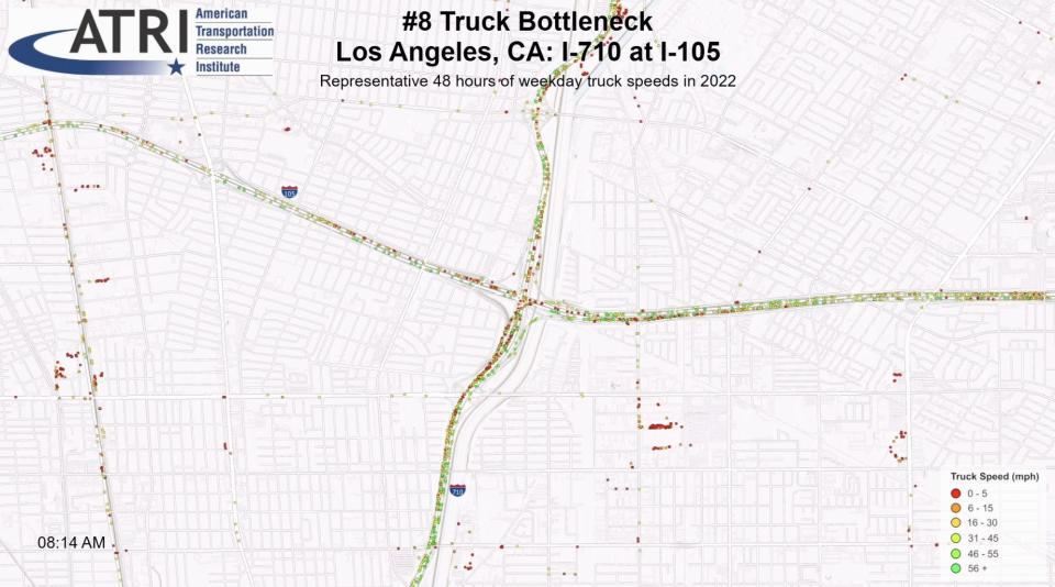 Map of truck bottleneck in Los Angeles, I-710 at I-105