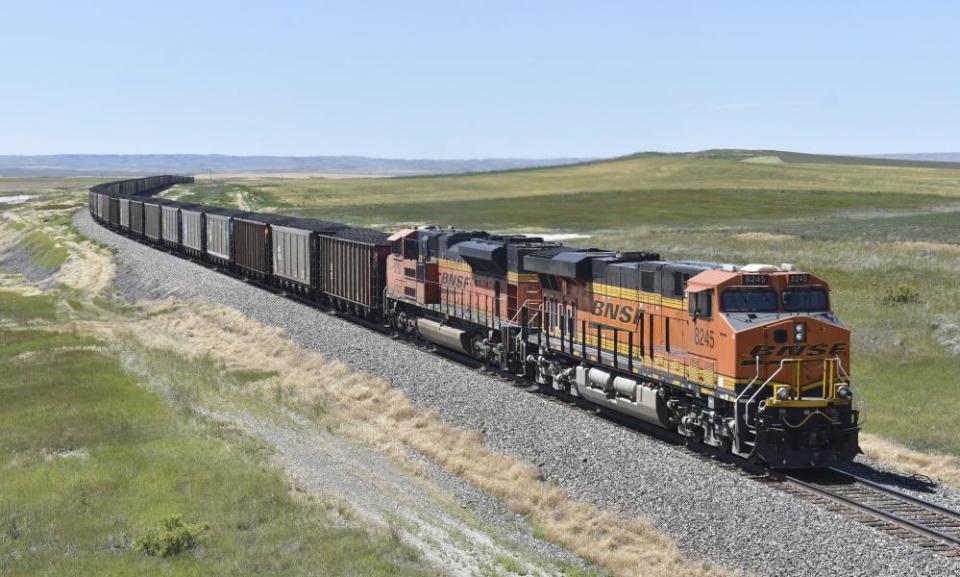 A BNSF train hauls coal in Montana.