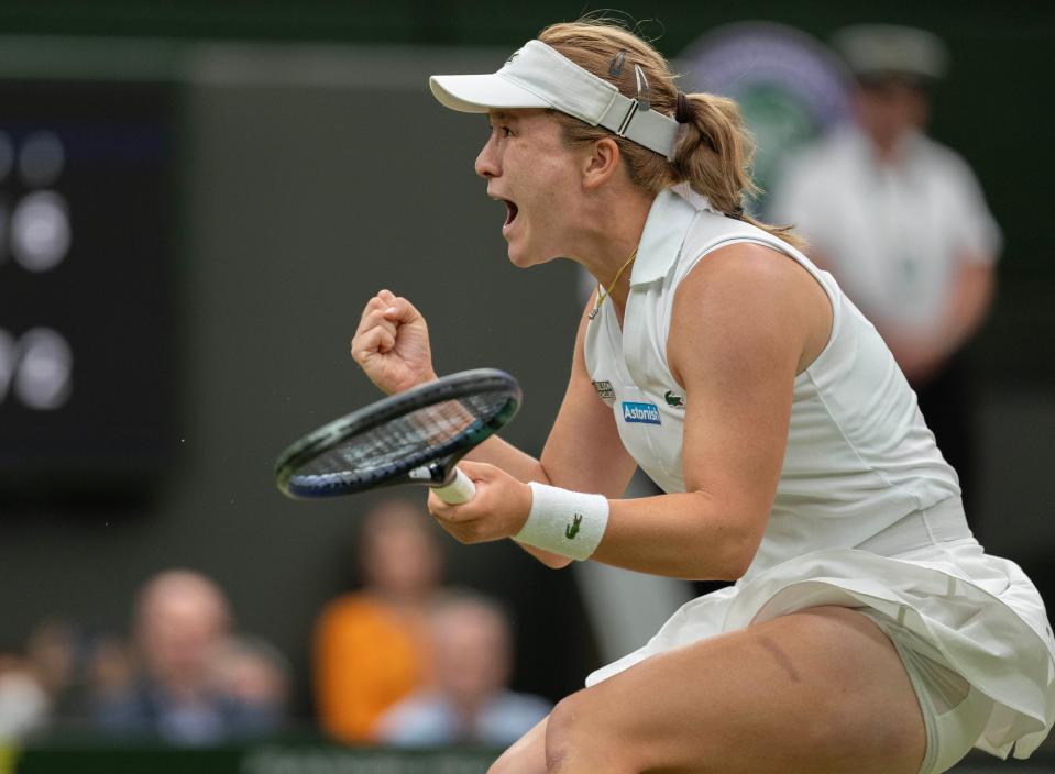 Texas ex Lulu Sun eliminated England's Emma Raducanu in three sets Sunday to advance to the quarterfinals of Wimbledon. She is also the first former Longhorns women's player to make it to the final eight of a grand slam.