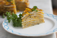 This March 31, 2014 photo shows roasted butternut and herb tart in Concord, N.H. (AP Photo/Matthew Mead)