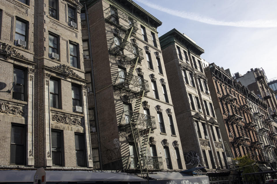 NEW YORK, NEW YORK - NOVEMBER 4:  Traditional tenement buildings are now expensive rental apartments, November 4, 2022 on Orchard Street in the Lower East Side neighborhood of New York City, New York. (Photo by Andrew Lichtenstein/Corbis via Getty Images)