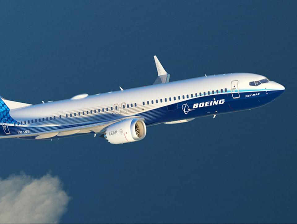 High flyer: Boeing 737 Max 9. The optional exit can be seen between the wing and the tail – a window slightly separated from those left and right (Boeing)