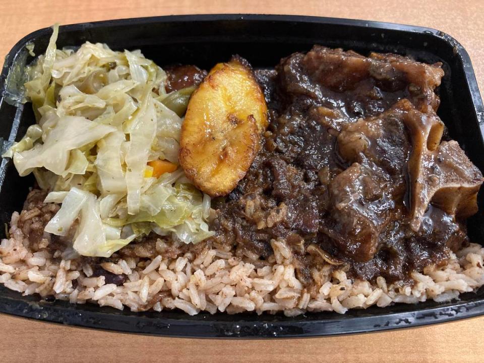 Oxtails with cabbage and rice and peas from Crooklyn New York Caribbean Cuisine in Macon.
