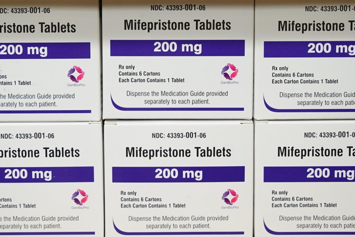 Boxes of the drug mifepristone sit on a shelf at the West Alabama Women's Center in Tuscaloosa, Ala., in 2022.