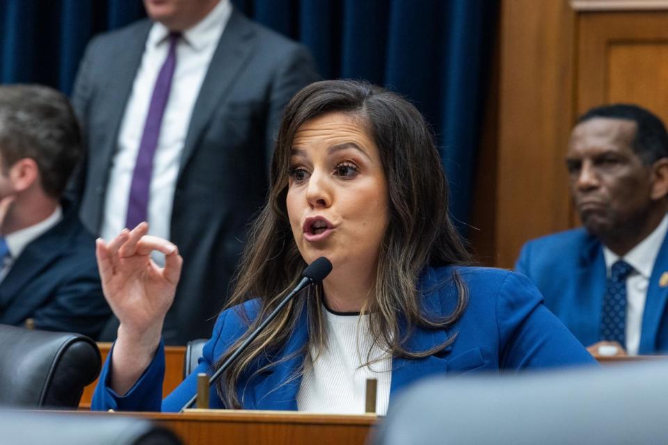 PHOTO: Rep. Elise Stefanik speaks at a House Education hearing on reports of antisemitism in K-12 schools in the Rayburn House Office Building in Washington, DC, May 8, 2024.  (Jim Lo Scalzo/EPA-EFE/Shutterstock)