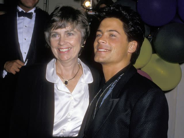 <p>Ron Galella/Ron Galella Collection/Getty</p> Rob Lowe and his mom, Barbara Hepler, during the 60th Annual Academy Awards.