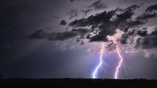 Lightning in Greenwood, Nebraska, on April 15, 2024. (AccuWeather/Tony Laubach)