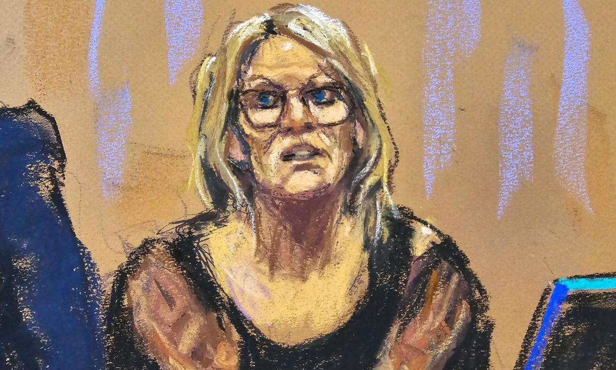 <span>An artist’s impression of Stormy Daniels in court in New York testifying at Donald Trump’s trial.</span><span>Illustration: Jane Rosenberg/Reuters</span>
