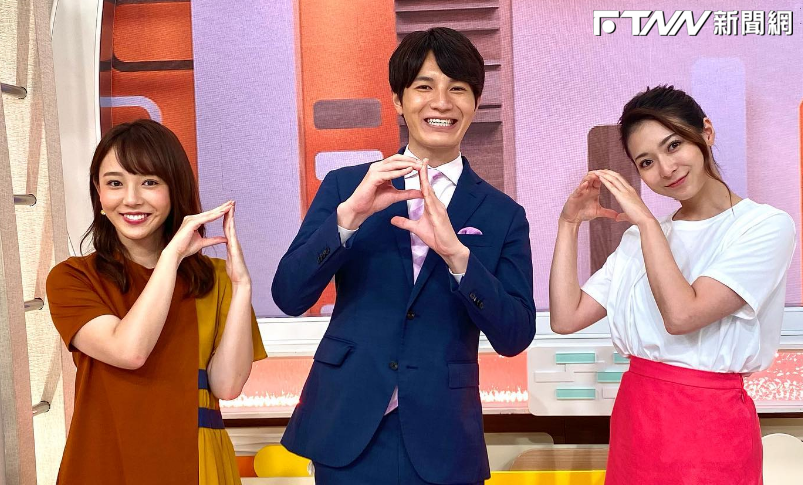 日本朝日電視台晨間主播佐佐木一真（中）與森千晴（左）因外型亮眼，深受觀眾喜愛。（圖／@kazuma_sasaki）
