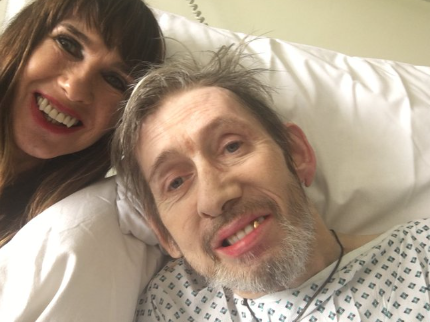 Shane MacGowan in hospital with his wife, Victoria Mary Clarke (Twitter/ Victoria Mary Clarke)