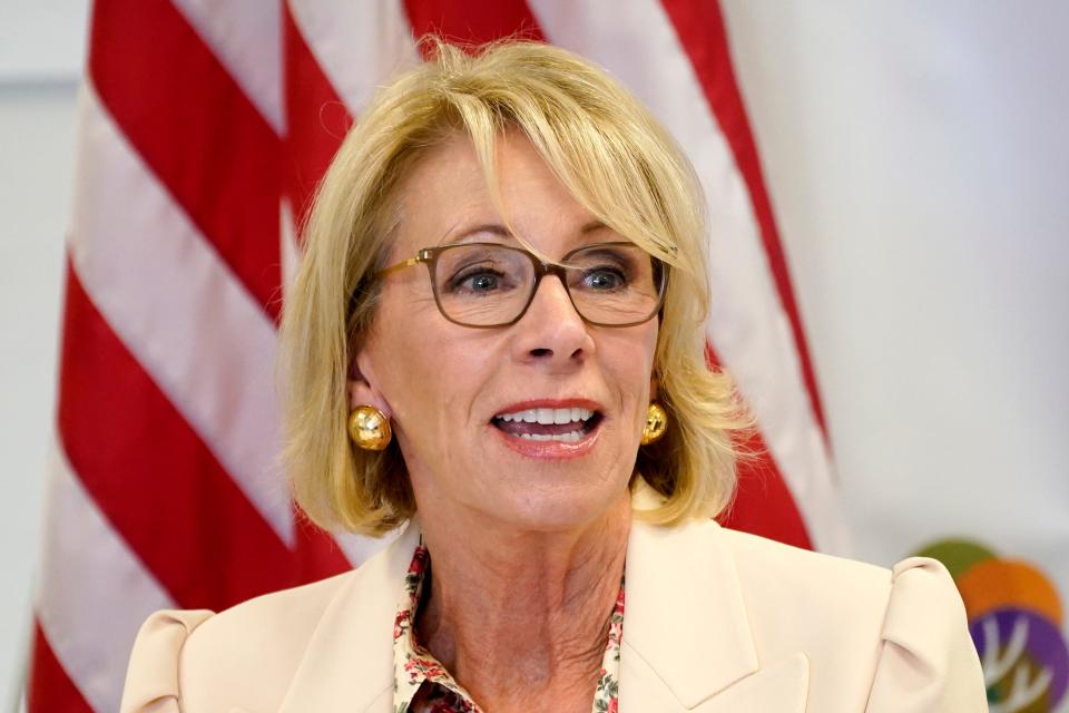 Former Secretary of Education Betsy DeVos on Oct. 15, 2020, in Phoenix.