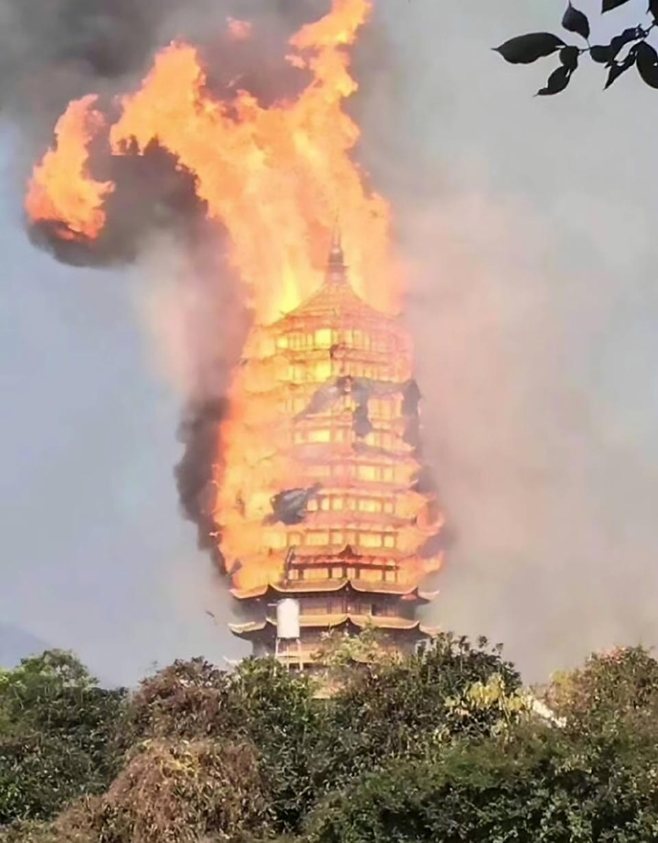 The pagoda was burnt to the ground (Picture: Asia Wire)