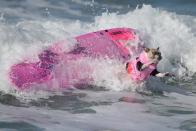 <p>A dog wipes out during the Surf City Surf Dog competition in Huntington Beach, California, U.S., September 25, 2016. REUTERS/Lucy Nicholson</p>