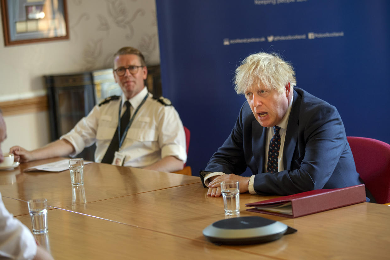 Prime Minister Boris Johnson met senior officers at the Scottish Police College (James Glossop/The Times/PA)