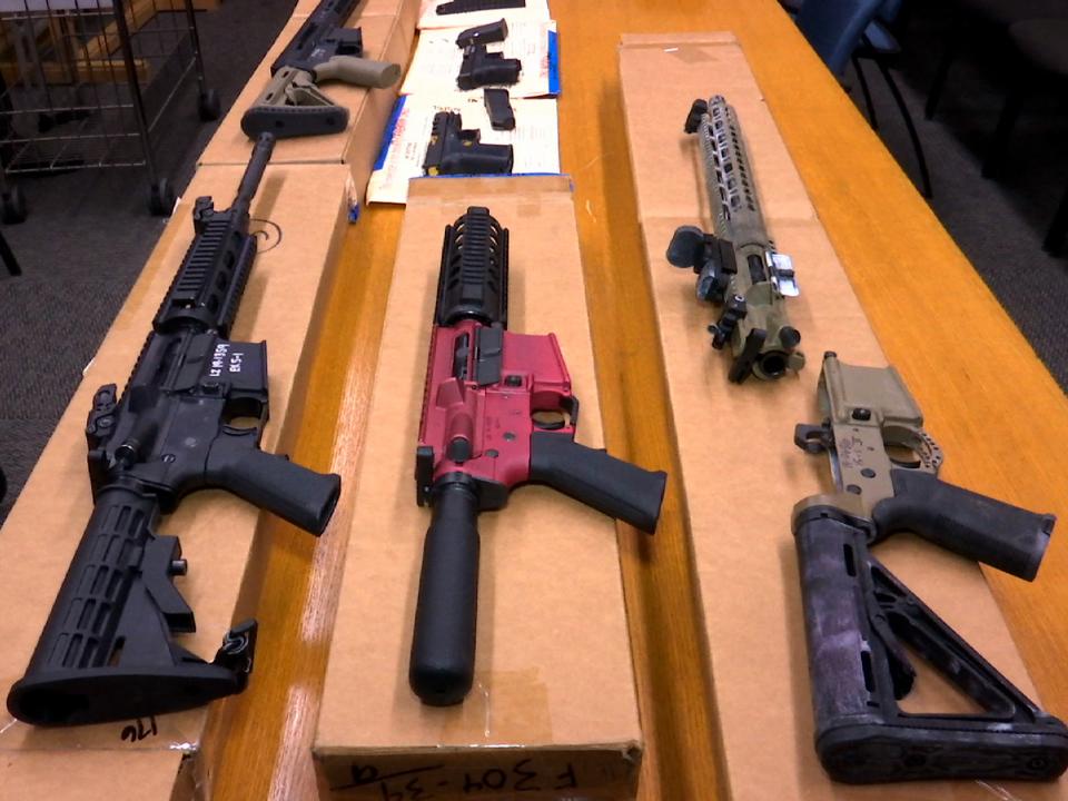 Ghost guns on display by the San Francisco Police Department in 2019 (Haven Daley/AP)