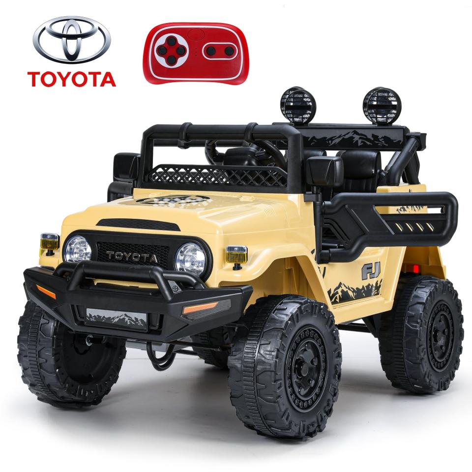 <p><a href="https://go.redirectingat.com?id=74968X1596630&url=https%3A%2F%2Fwww.walmart.com%2Fip%2FLicensed-Toyota-FJ-Cruiser-12V-7AH-Kids-Electric-Ride-Truck-Battery-Powered-Car-Toys-3-Speeds-Parent-Remote-Control-Spring-Suspension-Slow-Start%2F1893754080&sref=https%3A%2F%2F" rel="nofollow noopener" target="_blank" data-ylk="slk:Shop Now;elm:context_link;itc:0;sec:content-canvas" class="link ">Shop Now</a></p><p>Toyota FJ Cruiser Kids Electric Ride-On Truck </p><p>walmart.com</p><p>$175.99</p>