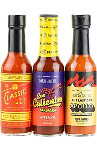 <p><strong>Hot Ones</strong></p><p>amazon.com</p><p><strong>$44.95</strong></p><p><a href="https://www.amazon.com/dp/B099NTPX25?tag=syn-yahoo-20&ascsubtag=%5Bartid%7C10049.g.2306%5Bsrc%7Cyahoo-us" rel="nofollow noopener" target="_blank" data-ylk="slk:Shop Now;elm:context_link;itc:0;sec:content-canvas" class="link ">Shop Now</a></p><p>Hot, spicy, and saucy—three words you can use to describe both your relationship and this hot sauce trio. Plus, if he's a fan of the iconic talk show, <em>Hot Ones</em>, he'll think you're the coolest for this.</p>