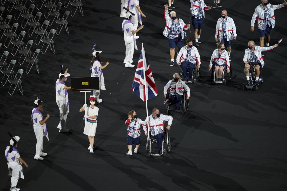 ParalympicsGB flag bearers Ellie Simmonds and John Stubbs lead the team in the Paralympic opening ceremony (Imagecomms)
