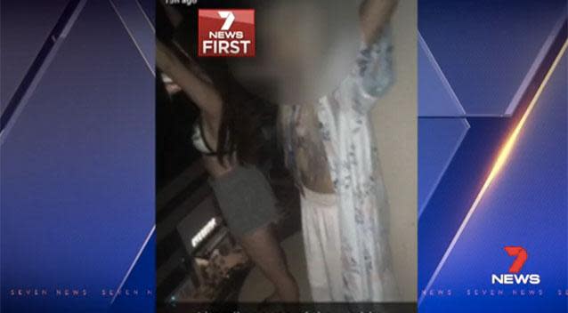 An 18-year-old Schoolie was filmed balcony hopping on the Gold Coast and friends were heard saying “it’s not gonna be funny when she falls”. Photo: 7News