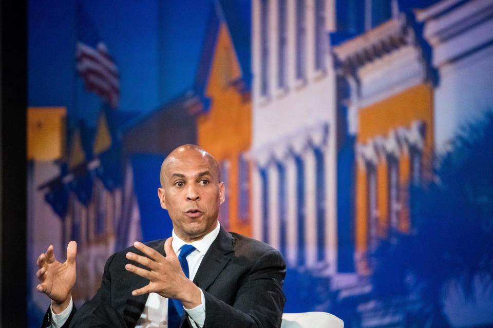Sen. Cory Booker (D-N.J.) spoke about his "baby bonds" program during Saturday's forum. (Photo: Sean Rayford via Getty Images)