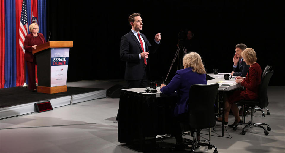 Missouri Attorney General Josh Hawley during a debate with Sen. McCaskill. (Photo: Carolina Hidalgo/St. Louis Public Radio, http://news.stlpublicradio.org)