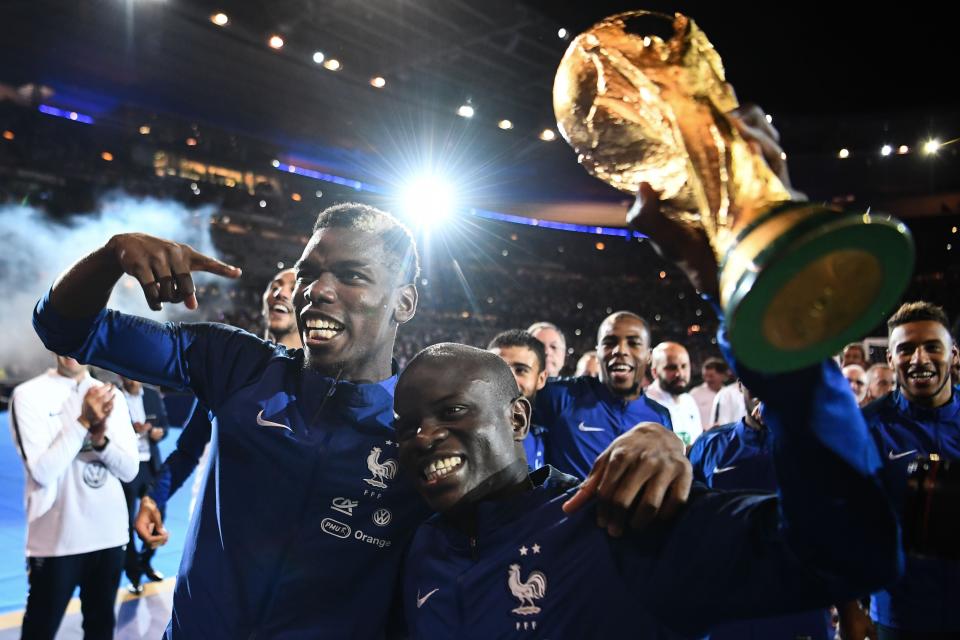 <p>Paul Pogba and N’Golo Kante were World Cup winners in 2018</p> (AFP via Getty Images)