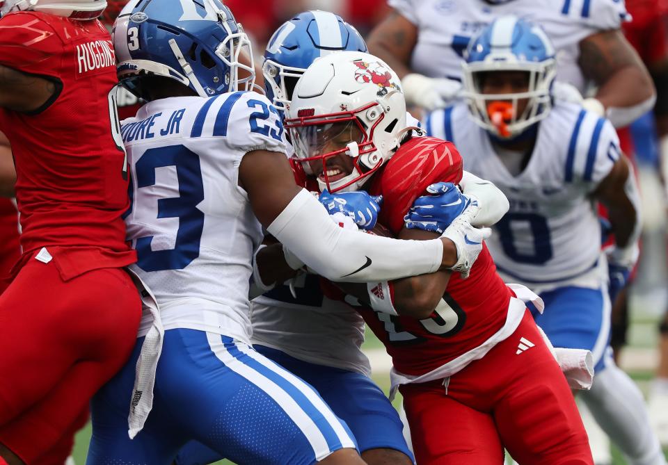 Jawhar Jordan (25) barreled his way through the Duke defense to score U of L's first touchdown against Duke on Saturday.